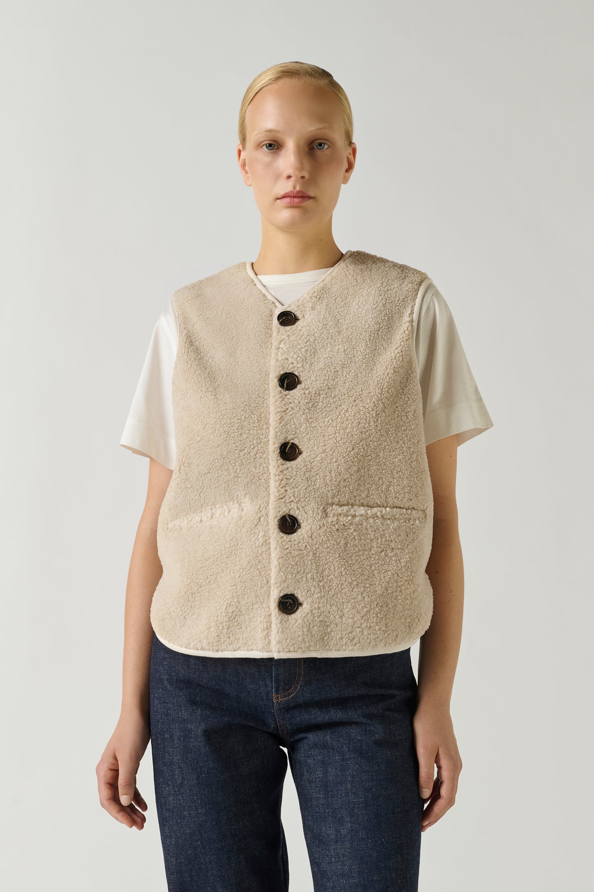 Gilet Sans Manches Fusil - Ecru - Femme vue 1